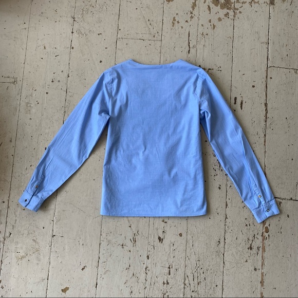 A New Day Blue Chambray Lace Up Blouse - Picture 3 of 9